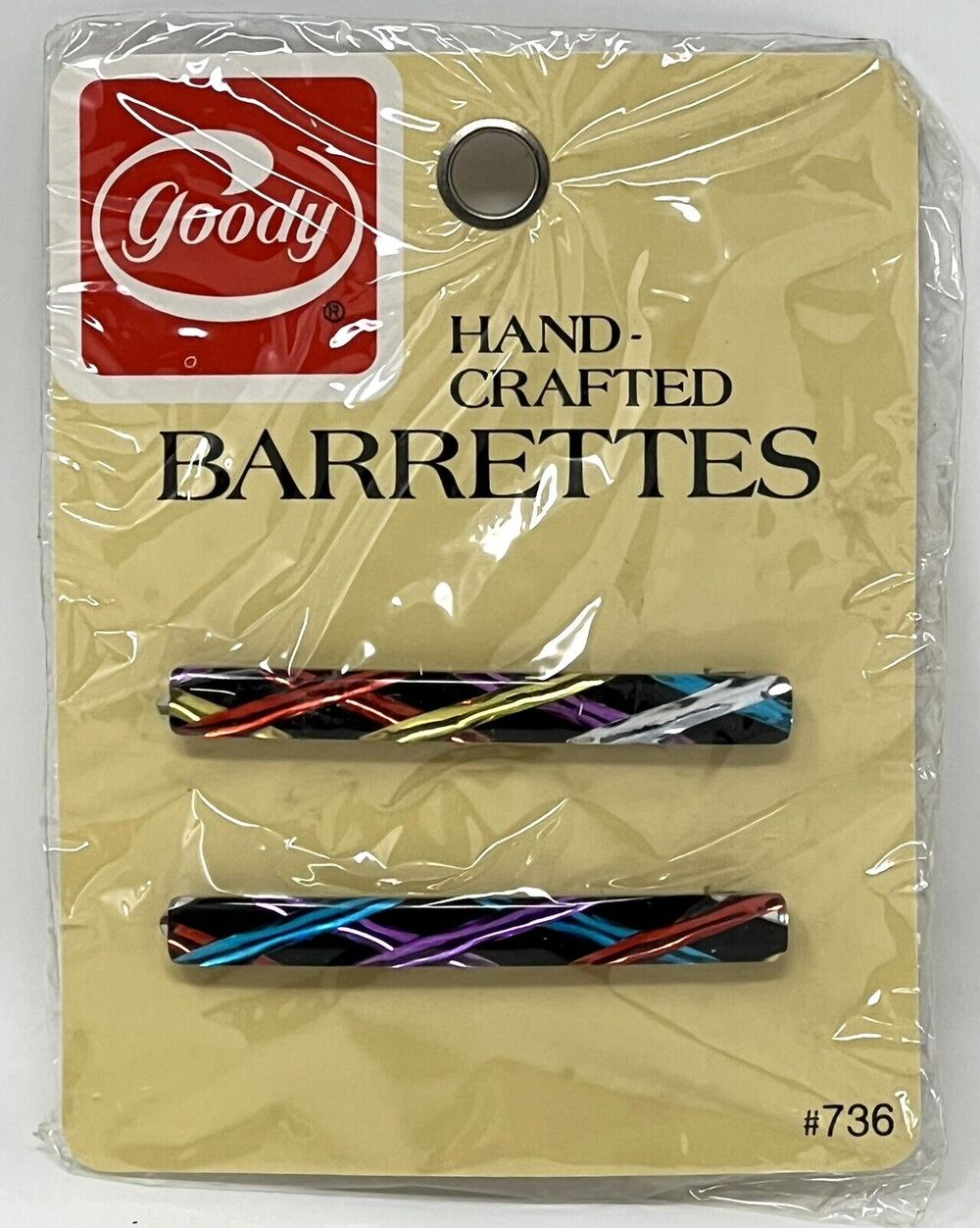 Vintage Goody Hand Crafted Barrettes 2.5” Metal Clasp #736 Multi 1982 NIP (2)